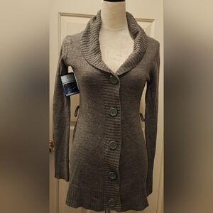 NWT Y2K Deadstock Energie Authentics Grey Cowl Neck Big Button Cardigan Sweater.